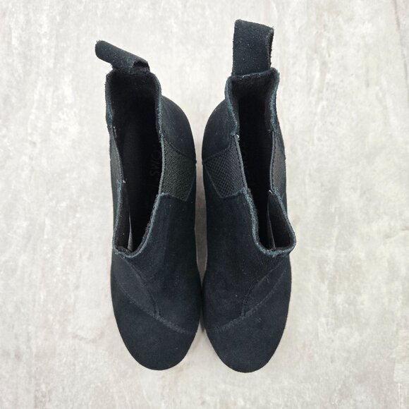 Toms Ankle Wedge Boots Sz 6 Black Suede Minimalist Casual Desert Chelsea Booties - Picture 2 of 10